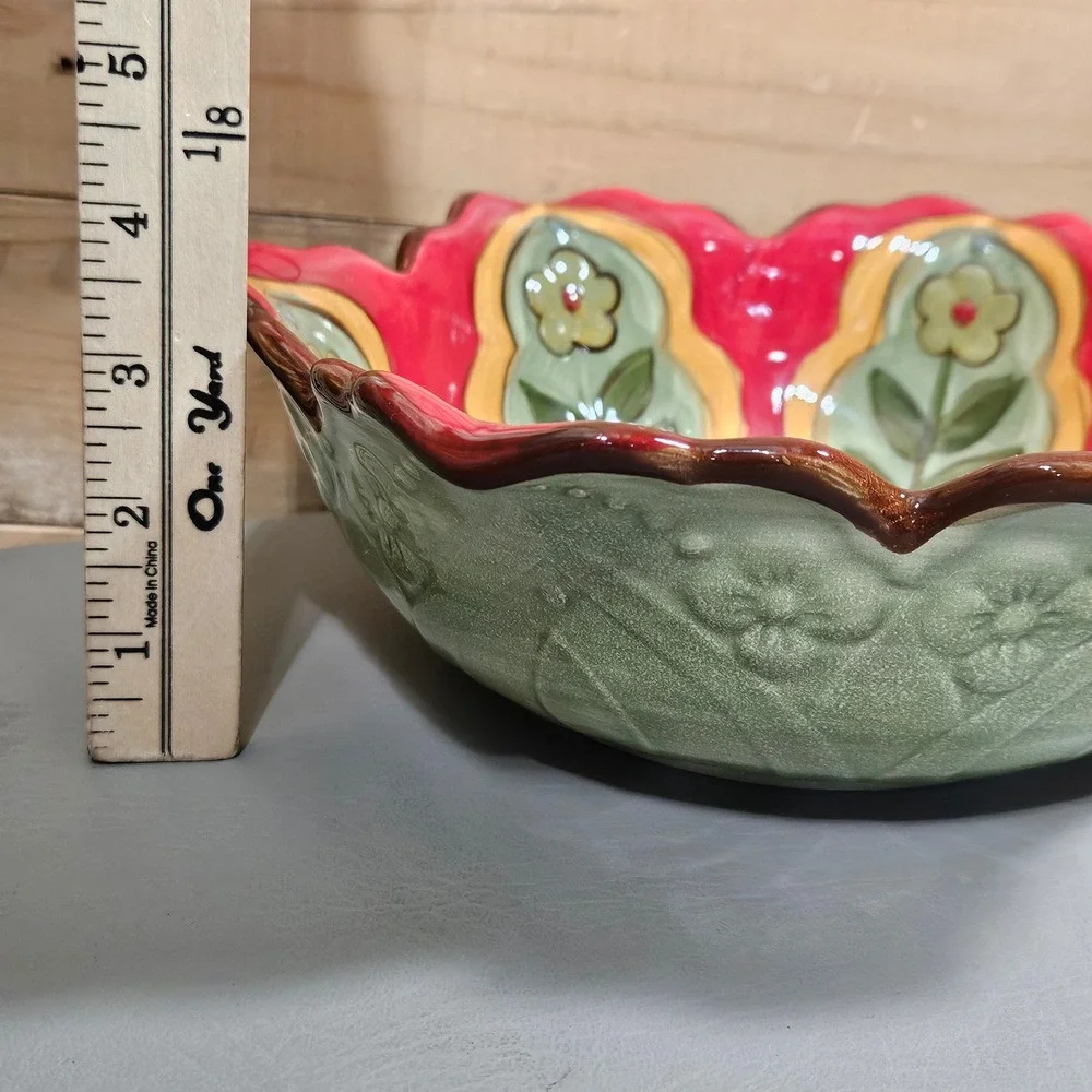 Pier 1 Imports Carynthum Hand Painted Earthenware Floral Serving Bowl